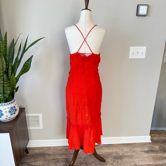 Bardot Zoe Ruffle Faux Wrap Ruffle Trim Dress - Orange - Picture 9 of 11